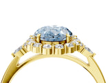 Yellow gold Fancy Blue Oval Cut Diamond Halo Ring with Pear Side Stones and Prong Setting_75