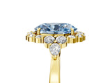 Yellow gold Fancy Blue Oval Cut Diamond Halo Ring with Pear Side Stones and Prong Setting_76
