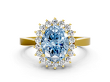 Yellow gold Fancy Blue Oval  Cut Diamond Halo Ring with Round Brilliant Halo and Solitaire Band_73