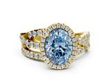 Yellow gold Fancy Blue Oval Cut Diamond Halo Ring with Round Split Shank and Prong Setting_49