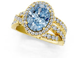 Yellow gold Fancy Blue Oval Cut Diamond Halo Ring with Round Split Shank and Prong Setting_50