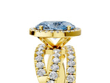 Yellow gold Fancy Blue Oval Cut Diamond Halo Ring with Round Split Shank and Prong Setting_54