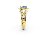 Yellow gold Fancy Blue Oval Cut Diamond Halo Ring with Split Shank Pavé Band and Four-Prong Setting_2
