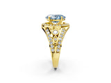 Yellow gold Fancy Blue Oval Cut Diamond Halo Ring with Split Shank and Bezel Accents and Four-Prong Setting_2
