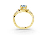 Yellow gold Fancy Blue Oval Cut Diamond Halo Ring with Split Shank and Bezel Accents and Four-Prong Setting_3