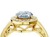 Yellow gold Fancy Blue Oval Cut Diamond Halo Ring with Split Shank and Bezel Accents and Prong Setting_4