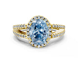 Yellow gold Fancy Blue Oval Cut Diamond Halo Split Shank Engagement Ring_39