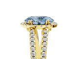 Yellow gold Fancy Blue Oval Cut Diamond Halo Split Shank Engagement Ring_44