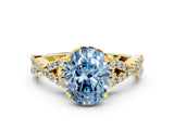 Yellow gold Fancy Blue Oval Cut Diamond  Halo Twist Band Solitaire Prong Setting Ring_24