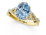 Yellow gold Fancy Blue Oval Cut Diamond  Halo Twist Band Solitaire Prong Setting Ring_25
