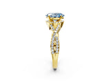 Yellow gold Fancy Blue Oval Cut Diamond  Halo Twist Band Solitaire Prong Setting Ring_26