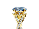 Yellow gold Fancy Blue Oval Cut Diamond  Halo Twist Band Solitaire Prong Setting Ring_29