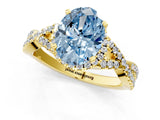 Yellow gold Fancy Blue Oval Cut Diamond  Halo Twist Band Solitaire Prong Setting Ring_43