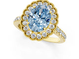 Yellow gold Fancy Blue Oval  Cut Diamond Milgrain Floral Halo Engagement Ring with Pavé Band_16