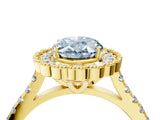 Yellow gold Fancy Blue Oval  Cut Diamond Milgrain Floral Halo Engagement Ring with Pavé Band_19