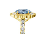 Yellow gold Fancy Blue Oval  Cut Diamond Milgrain Floral Halo Engagement Ring with Pavé Band_20