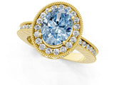Yellow gold Fancy Blue Oval Cut Diamond Milgrain Halo Engagement Ring with Round Pavé Band and Prong Setting_13