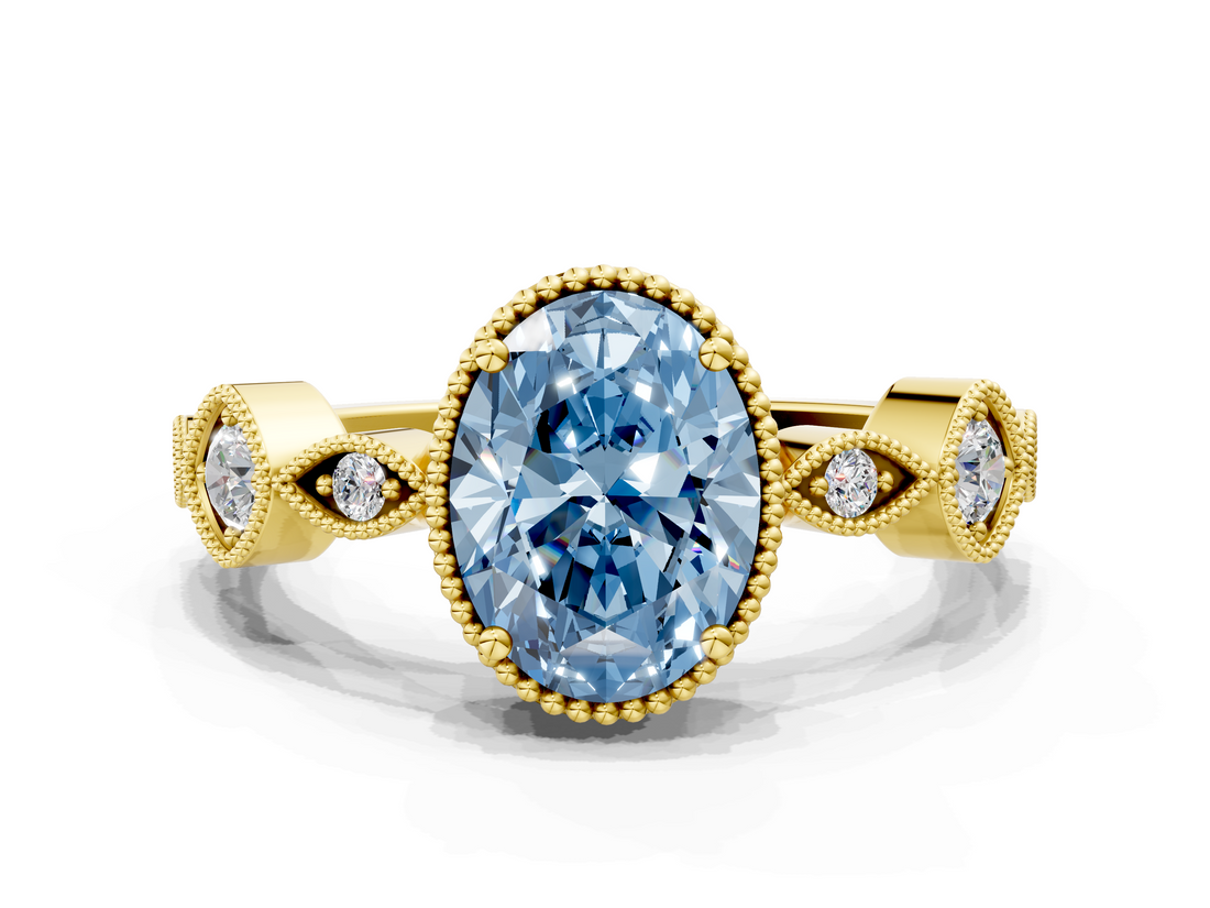 Yellow gold Fancy Blue Oval  Cut Diamond Milgrain Marquise Band with Prong Setting_3