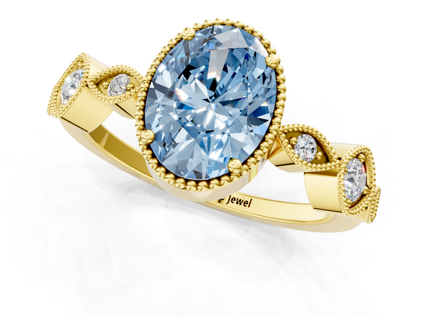 Yellow gold Fancy Blue Oval  Cut Diamond Milgrain Marquise Band with Prong Setting