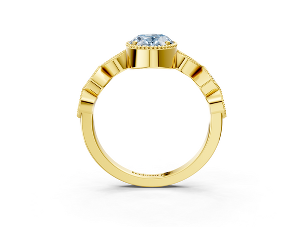 Yellow gold Fancy Blue Oval  Cut Diamond Milgrain Marquise Band with Prong Setting