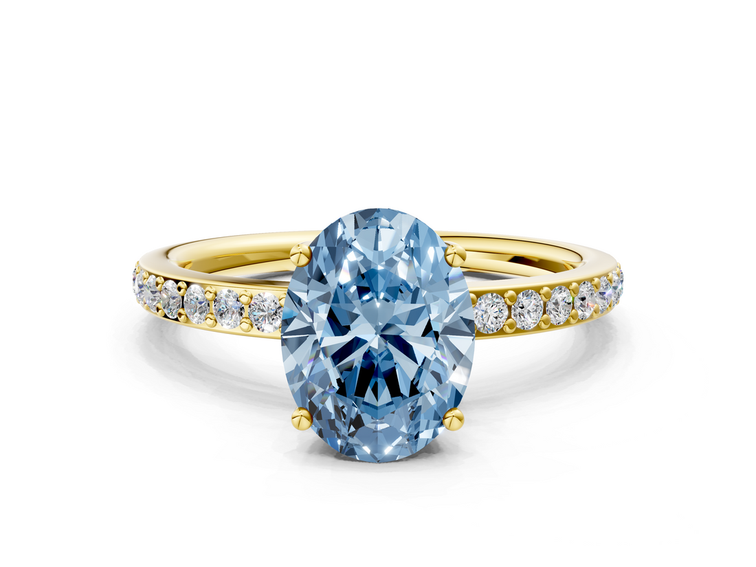 Yellow gold Fancy Blue Oval  Cut Diamond Pavé Band Ring with Four-Prong Setting_22