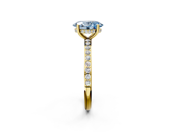 Yellow gold Fancy Blue Oval  Cut Diamond Pavé Band Ring with Four-Prong Setting