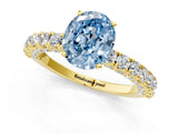 Yellow gold Fancy Blue Oval Cut Diamond Pavé Band Solitaire Ring with Prong Setting_82