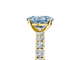 Yellow gold Fancy Blue Oval Cut Diamond Pavé Band Solitaire Ring with Prong Setting_86
