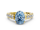 Yellow gold Fancy Blue Oval  Cut Diamond Pavé Band Solitaire with Four-Prong Setting_3