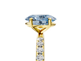 Yellow gold Fancy Blue Oval  Cut Diamond Pavé Band Solitaire with Four-Prong Setting_8