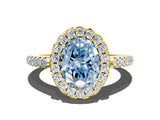 Yellow gold Fancy Blue Oval Cut Diamond Pavé Halo Ring with Four-Prong Setting_36