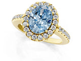 Yellow gold Fancy Blue Oval Cut Diamond Pavé Halo Ring with Four-Prong Setting_37