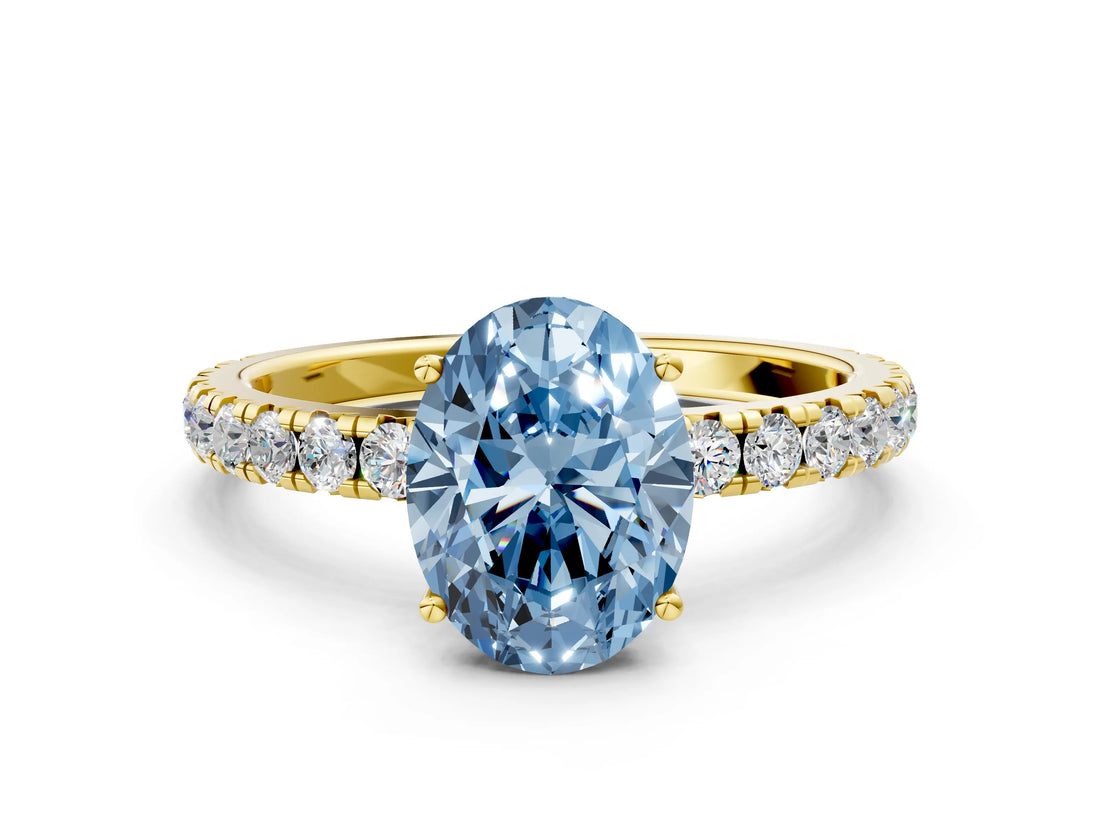 Yellow gold Fancy Blue Oval Cut Diamond Pavé Solitaire Engagement Ring with Four-Prong Setting_85