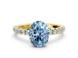 Yellow gold Fancy Blue Oval Cut Diamond Pavé Solitaire Engagement Ring with Four-Prong Setting_85