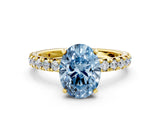 Yellow gold Fancy Blue Oval Cut Diamond Pavé Solitaire Ring with Round Band and Prong Setting_12