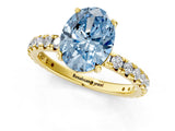 Yellow gold Fancy Blue Oval Cut Diamond Pavé Solitaire Ring with Round Band and Prong Setting_13