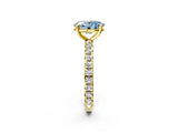 Yellow gold Fancy Blue Oval Cut Diamond Pavé Solitaire Ring with Round Band and Prong Setting_14