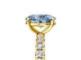 Yellow gold Fancy Blue Oval Cut Diamond Pavé Solitaire Ring with Round Band and Prong Setting_17