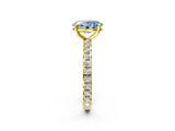 Yellow gold Fancy Blue Oval Cut Diamond Pavé Solitaire Ring with Round Band and Prong Setting_26