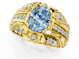 Yellow gold Fancy Blue Oval Cut Diamond Pave Art Deco Split Shank Ring with Four-Prong Setting_1