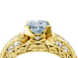 Yellow gold Fancy Blue Oval Cut Diamond Pave Art Deco Split Shank Ring with Four-Prong Setting_4