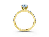 Yellow gold Fancy Blue Oval Cut Diamond Pave Band Solitaire Ring with Four-Prong Setting_61