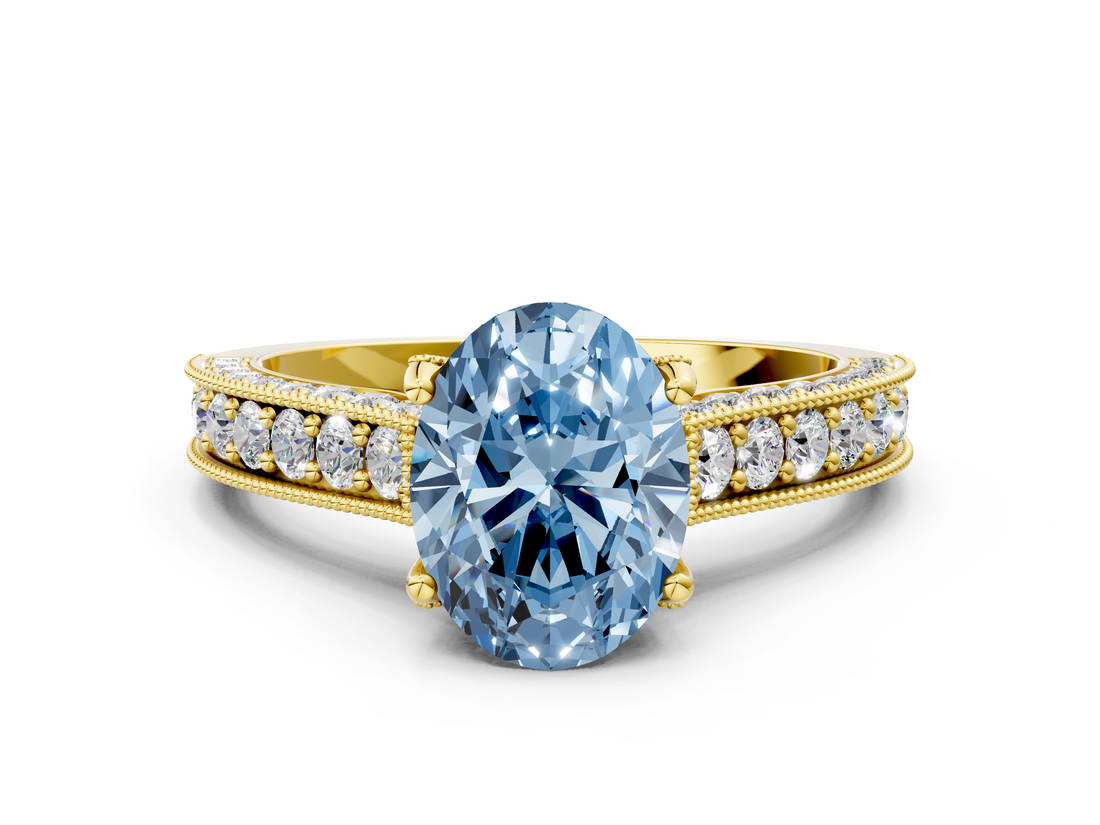 Yellow gold Fancy Blue Oval  Cut Diamond Pave Band with Four-Prong Setting_38
