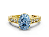 Yellow gold Fancy Blue Oval Cut Diamond Ring with Milgrain Pavé Band and Four-Prong Setting_20