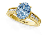 Yellow gold Fancy Blue Oval Cut Diamond Ring with Milgrain Pavé Band and Four-Prong Setting_21