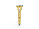 Yellow gold Fancy Blue Oval Cut Diamond Ring with Milgrain Pavé Band and Four-Prong Setting_22