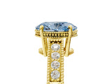 Yellow gold Fancy Blue Oval Cut Diamond Ring with Milgrain Pavé Band and Four-Prong Setting_25