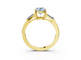 Yellow gold Fancy Blue Oval  Cut Diamond Ring with Tapered Baguette Side Stones in Four-Prong Setting_6