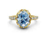 Yellow gold Fancy Blue Oval Cut Diamond Scalloped Halo Engagement Ring with Round Shared Prong Band_12