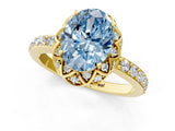 Yellow gold Fancy Blue Oval Cut Diamond Scalloped Halo Engagement Ring with Round Shared Prong Band_13